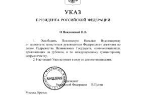 Путін звільнив Поклонську з посади заступника голови Росспівробітництва