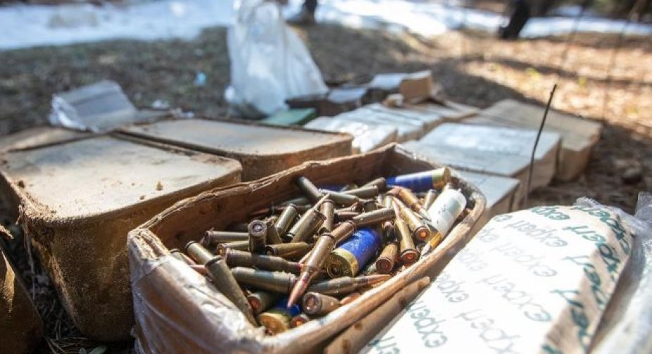 A weapons cache with thermal imaging cameras was discovered in Ukraine near the border with Russia and Belarus