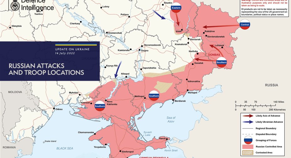 Карта війни в Україні на 14 липня: дані британської розвідки