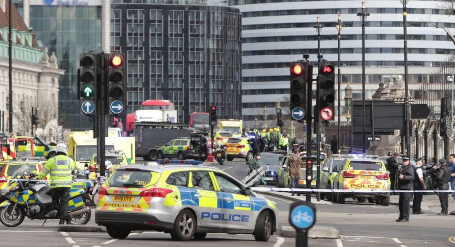 Two police officers were taken to hospital after being injured in central London