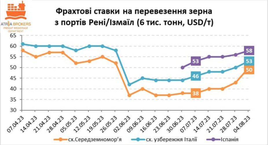 Російський удар по дунайським портам підвищив ставки на перевезення агропродукції з Рені та Ізмаїла