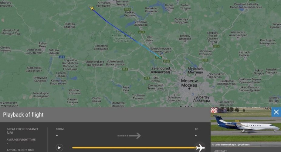Сервіс FlightRadar опублікував аналітику щодо польоту літака Пригожина