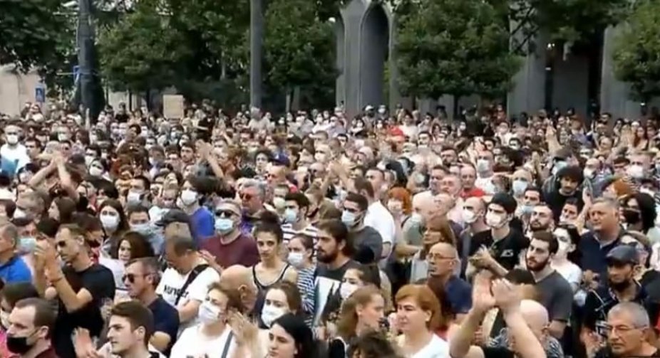 A protest rally is taking place in front of the parliament In Tbilisi