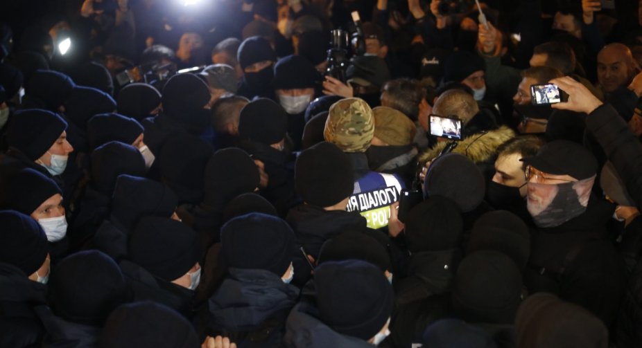 Clashes broke out near the President's Office on Bankova Street during the March for Dignity and Freedom March