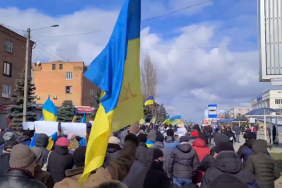 Right now - a rally against the occupiers in Nova Kakhovka