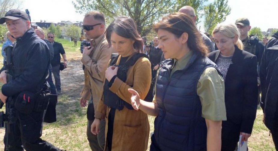 During today's visit to Ukraine, the German foreign minister visited Bucha  
