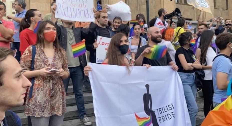 About a dozen people were detained at an anti-LGBT rally near the EU embassy in Tbilisi