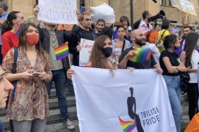 About a dozen people were detained at an anti-LGBT rally near the EU embassy in Tbilisi