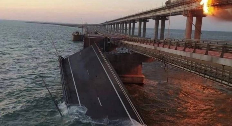 The Crimean bridge partially collapsed after the explosion